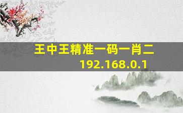 王中王精准一码一肖二 192.168.0.1